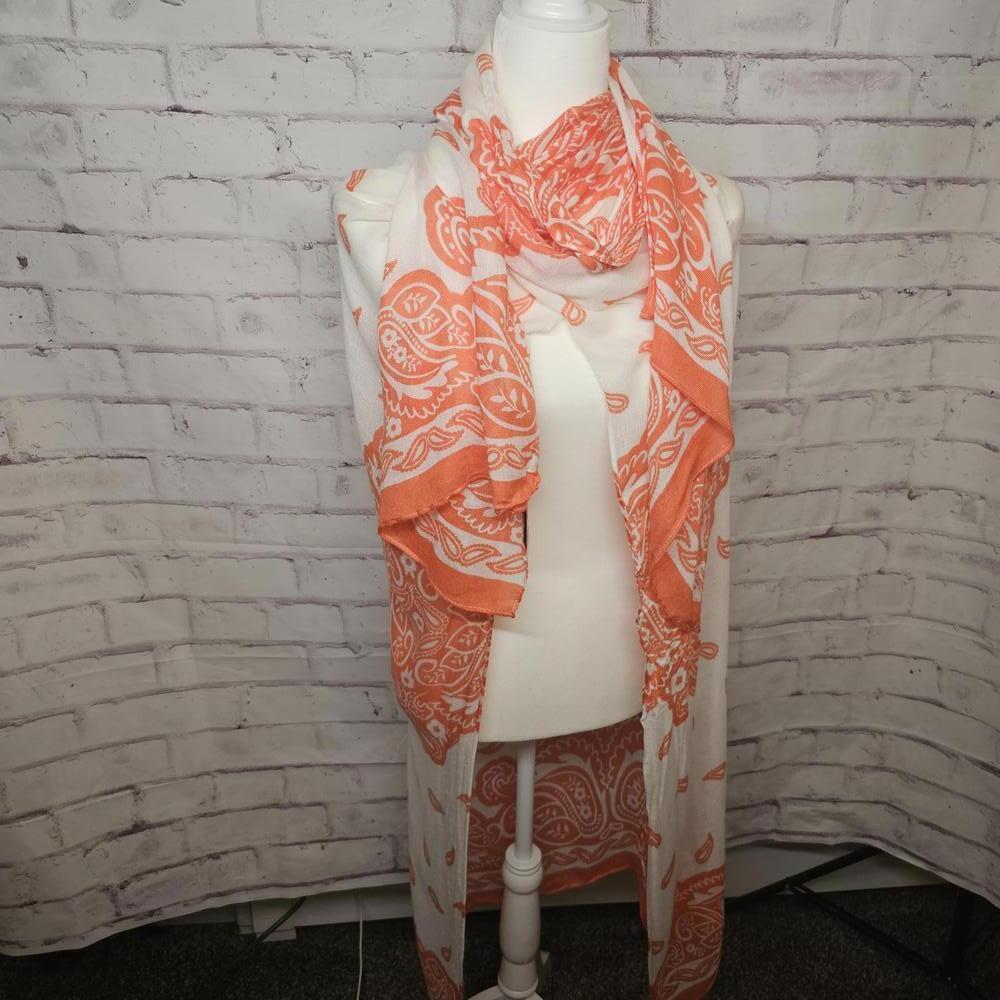 Orange and White Paisley Beach Wrap Scarf